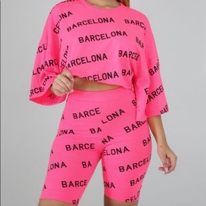 🔴 2piece Pink Biker Short Set